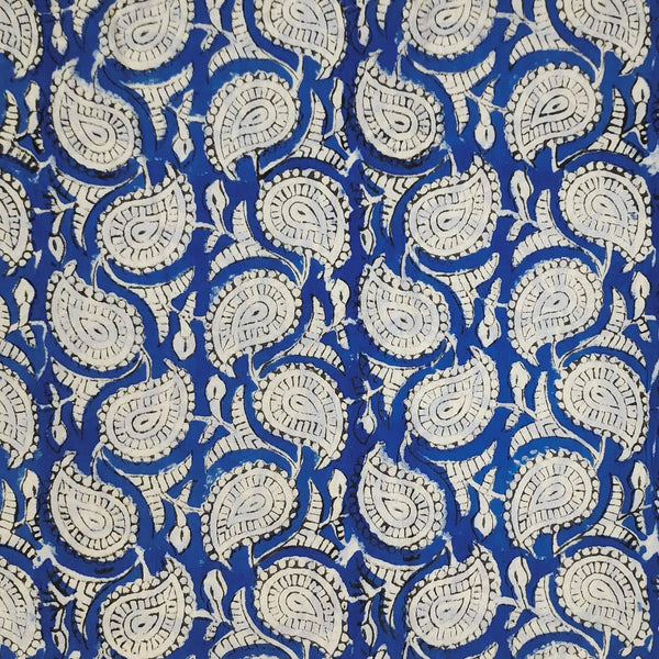 Per Cut (0.90 Meter) Pure Cotton Jaipuri Blue With Kairi Jaal Hand Block Print Fabric