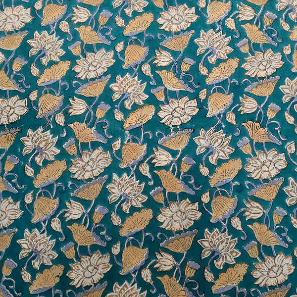 Pre Cut (0.80 Meter) Pure Cotton Jaipuri Blue With Levy Flower Jaal Hand Block Print Fabric