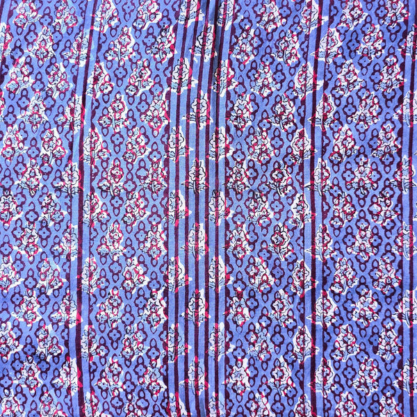 Pure Cotton Jaipuri Blue With White Border Intricate Design Hand Block Print Fabric