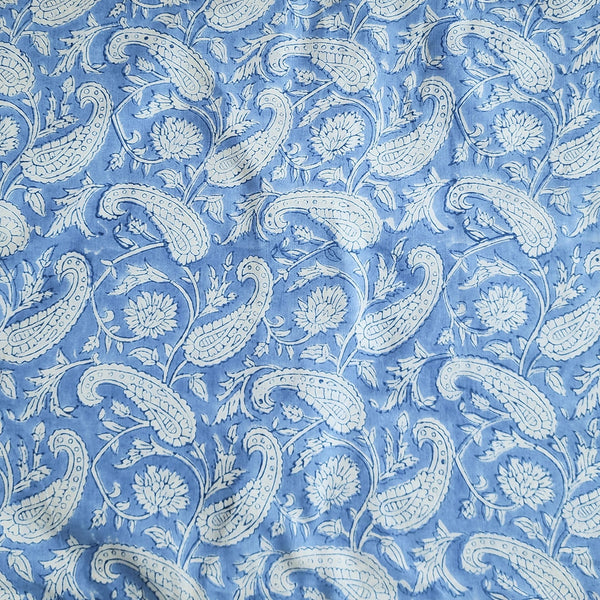 Pure Cotton Jaipuri Blue With White Kairi Jaal Hand Block Print Fabric