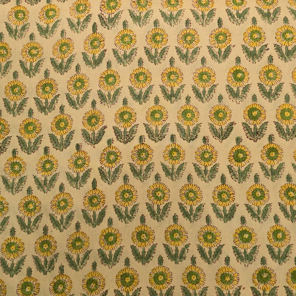 ( PRE-CUT 2 METER ) Pure Cotton Jaipuri Buttercups Flower Motif Hand Block Print Fabric tbh