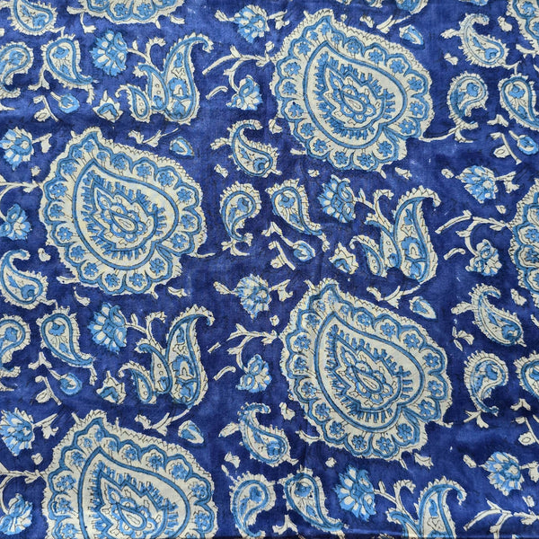 Pure Cotton Jaipuri Dark Blue With Light Blue Kairi Jaal  Hand Block Print Fabric