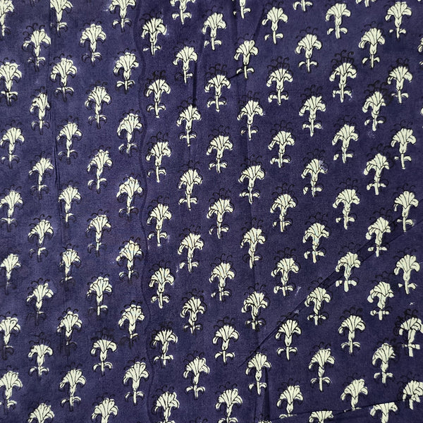 Pure Cotton Jaipuri Drak Blue With White Mashroom Motif Hand Block Print Fabric