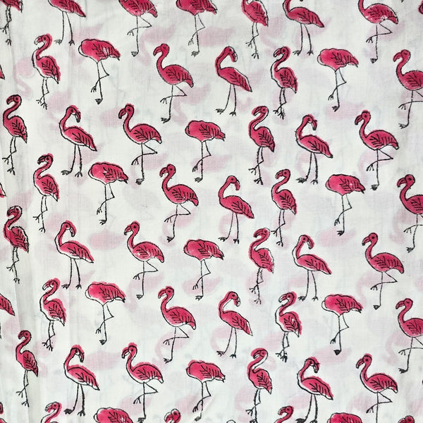 Per Cut (1.70 Meter) Pure Cotton Jaipuri Flamingo Hand Block Print Fabric