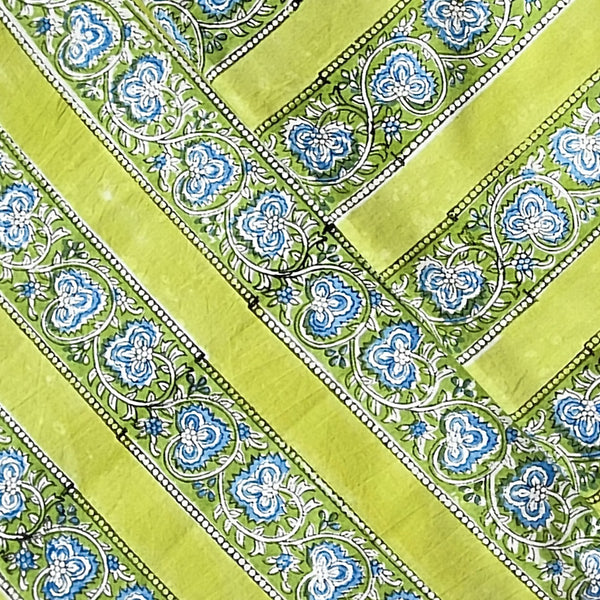 Pure Cotton Jaipuri Green Border Hand Block Print Fabric