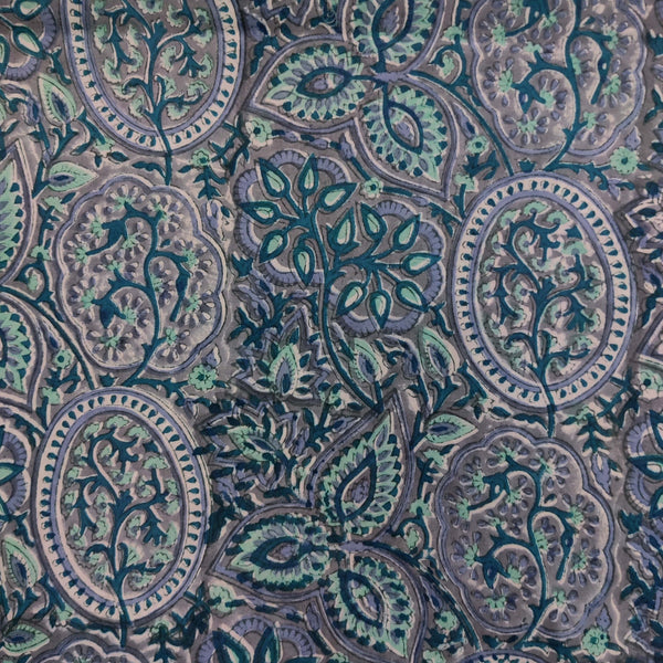 PRE-CUT 1.5 METER Pure Cotton Jaipuri Grey With Wild Jaal Hand Block Print Fabric