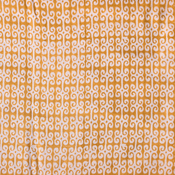 Pure Cotton Jaipuri Orange And Yellow Intricate Tiles Design Hand Block Print Fabric