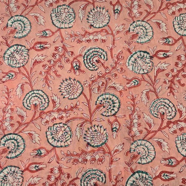 Pre Cut (0.80 Meter) Pure Cotton Jaipuri Peach With Onion Jaal Hand Block Print Fabric