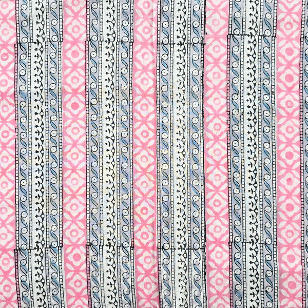 Pure Cotton Jaipuri Pink And Grey Border Intricate Design  Hand Block Print Fabric