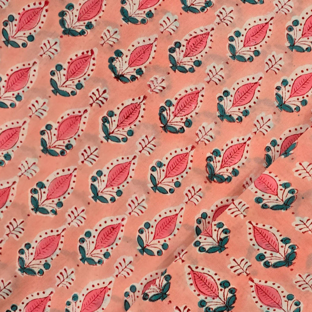 Pure Cotton Jaipuri Pink With Flower Buds Hand Block Print Fabric ...