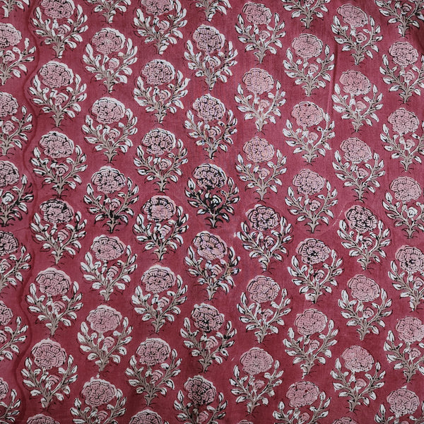 Pure Cotton Mul Jaipuri Pink With Light Pink Flower Motif Hand Block Print Fabric