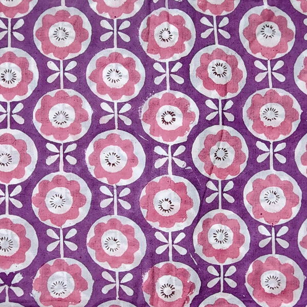 Pure Cotton Jaipuri Purple With Pink Flower Creeper Hand Block Print Fabric