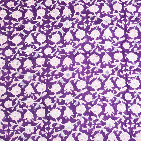 Pure Cotton Jaipuri Purple With Pink Flower Jaal Hand Block Print Fabric