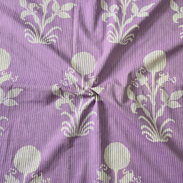 Pre Cut (0.80 Meter) Pure Cotton Jaipuri Purple With White Big Flower Motif Hand Block Print Fabric