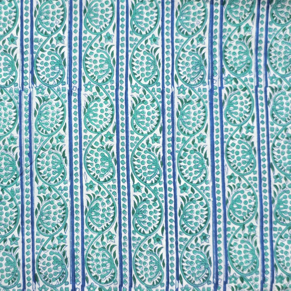 Pure Cotton Jaipuri White And Blue Border Creeper Hand Block Print Fabric