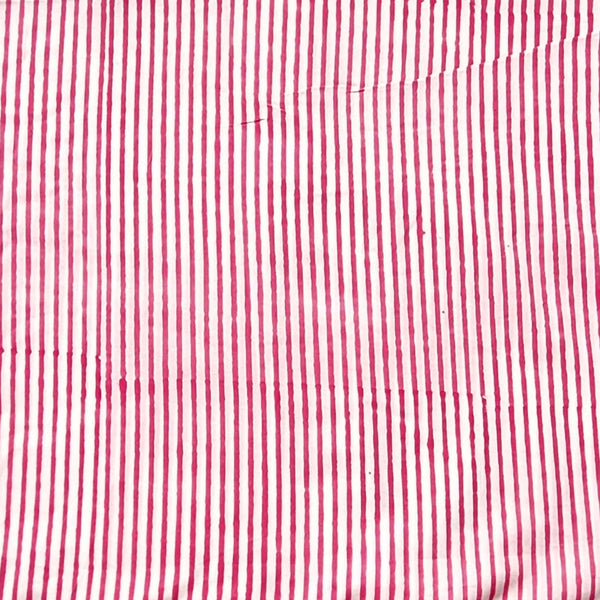 (PRE CUT 1.90 METER )Pure Cotton Jaipuri White And Dark Pink Stripes Hand Block Print Fabric