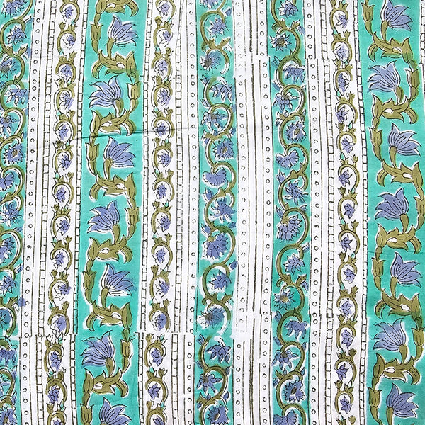 Pure Cotton Jaipuri White And Green Border And Flower Creeper  Hand Block Print Fabric