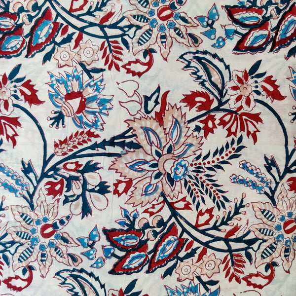 ( Pre-Cut 1.75 Meter )Pure Cotton Jaipuri White Wild Wild Jaal Hand Block Print Fabric