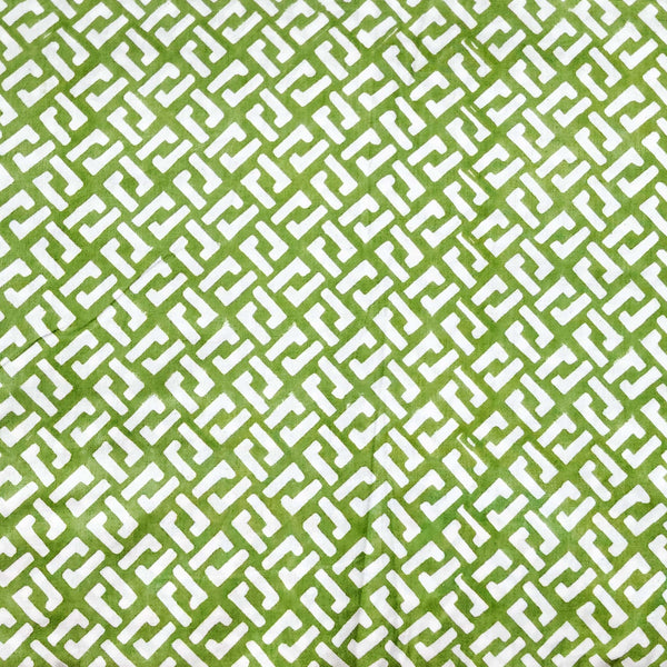 Pure Cotton Jaipuri White With Green Intricate Design Hand Block Print Fabric