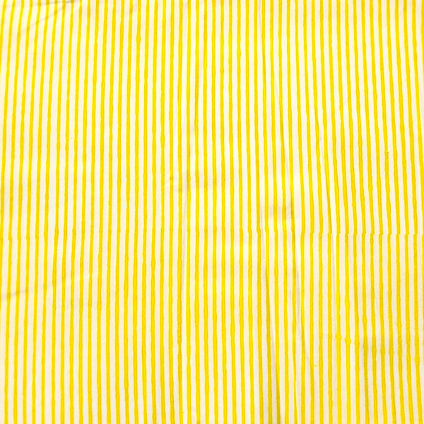 Pure Cotton Jaipuri White With  Lemon Yellow Stripes Hand Block Print Fabric