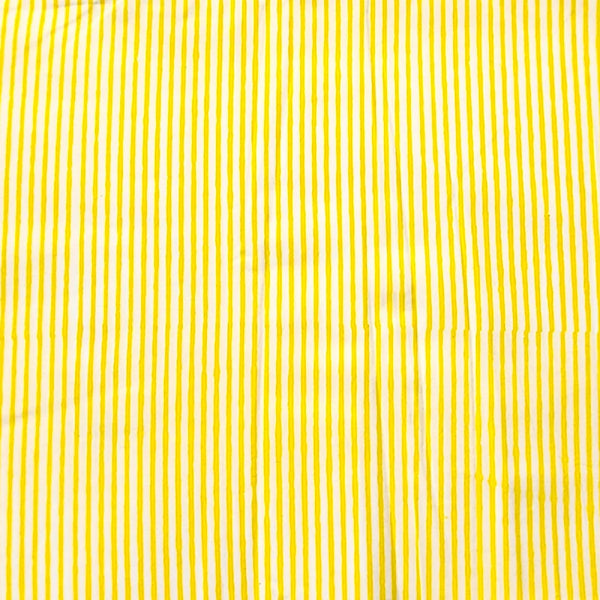 ( PRE-CUT 1.60 METER ) Pure Cotton Jaipuri White With  Lemon Yellow Stripes Hand Block Print Fabric