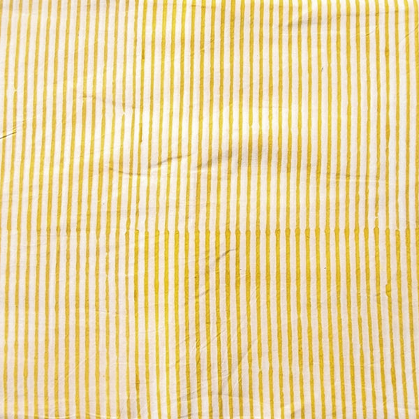 Pure Cotton Jaipuri White With  Light Yellow Stripes Hand Block Print Fabric