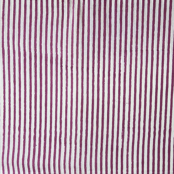 Pure Cotton Jaipuri White  With Maroon Stripes Hand Block Print Fabric