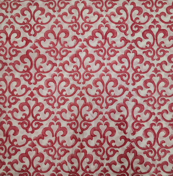 ( Pre-Cut 1.85 Meter ) Pure Cotton Jaipuri White With Peach Curvy All Over Pattern Hand Block Print Fabric