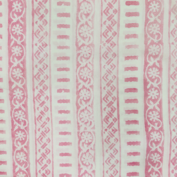 Pre-cut 1.70 meter Pure Cotton Jaipuri White With Pink Border Hand Block Print Fabric