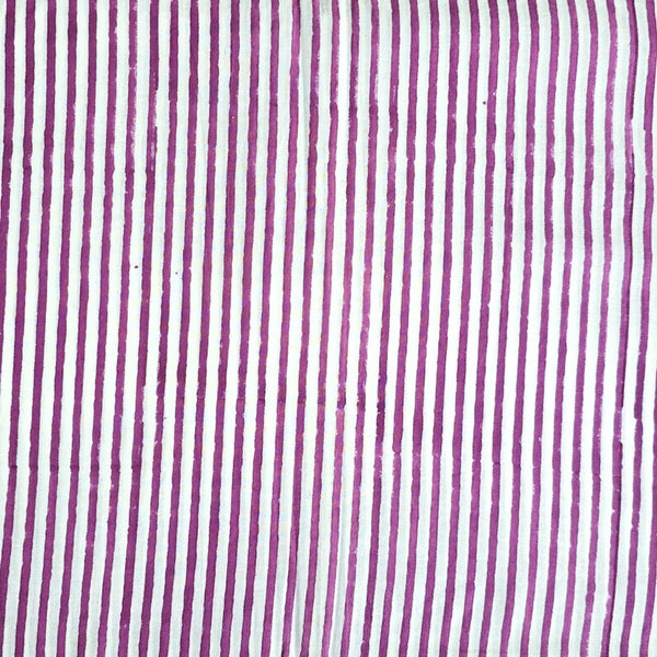 Pure Cotton Jaipuri White With Purple Stripes Hand Block Print Fabric