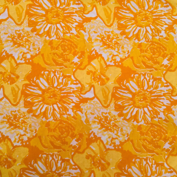 Pure Cotton Jaipuri Yellow And Orange Flower Hand Block Print Fabric