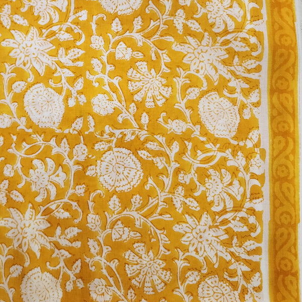 Pure Cotton Jaipuri Yellow And  White Wild Flower Jaal Hand Block Print Fabric