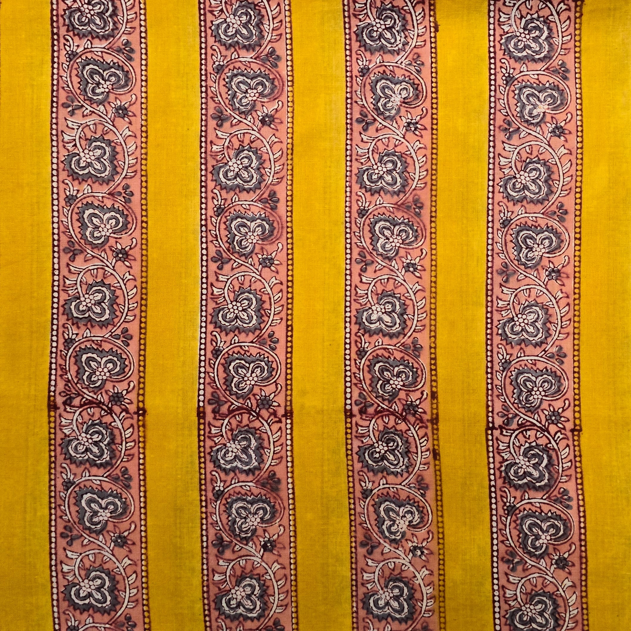 Pure Cotton Jaipuri Yellow With Pink Border With Flower Creeper Hand B ...