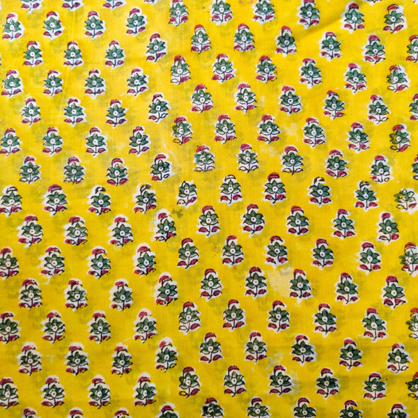 Pre Cut (0.80 Meter) Pure Cotton Jaipuri Yellow With Tiny Flowers Hand Block Print Fabric