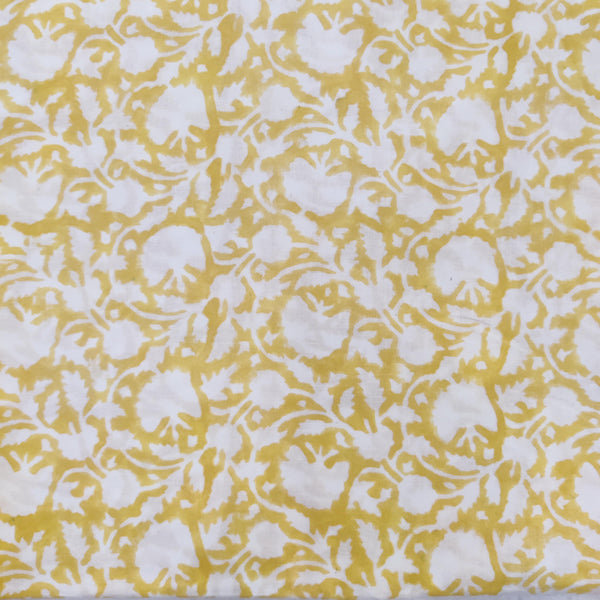 Pure Cotton Jaipuri Yellow With White Flower Jaal Hand Block Print Fabric