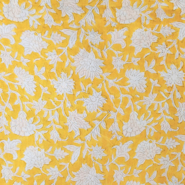 Pure Cotton Jaipuri Yellow With White Flower Jaal Hand Block Print Fabric