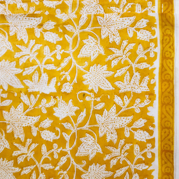 Pure Cotton Jaipuri Yellow With White Intricate Flower Jaal Hand Block Print Fabric