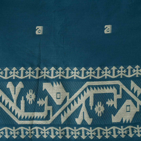 ( Width 54 Inches ) Pure Cotton Jamdani Dark Blue With White Intricate Design Border Hand Woven Fabric