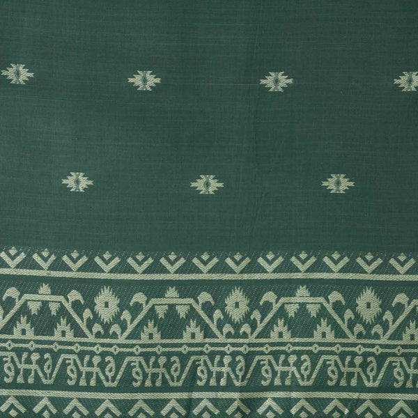 ( Width 54 Inches ) Pure Cotton Jamdani Dark Green With White Intricate Design Hand Woven Fabric