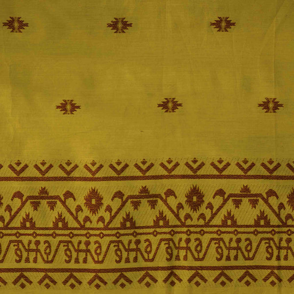 ( Width 54 Inches ) Pure Cotton Jamdani Mustard With Brown Intricate Design Hand Woven Fabric