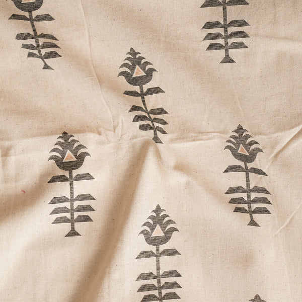 Pure Cotton Jamdani Off White With Black Flower Motif Printed Fabric