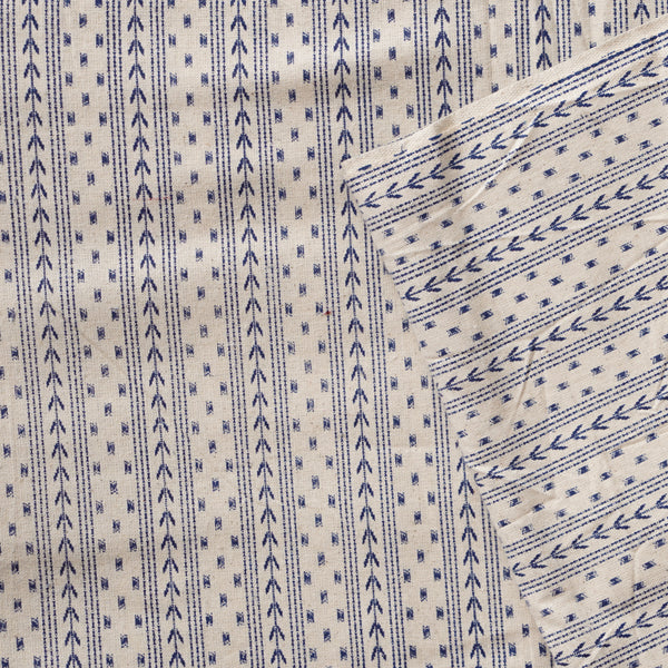 Pure Cotton Jamdani Off White With Blue Border Printed Fabric