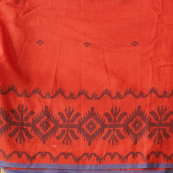 ( Pre-Cut 0.80 MeterPure Cotton Kaatha Orange With Red Stripes Hand Woven Fabric