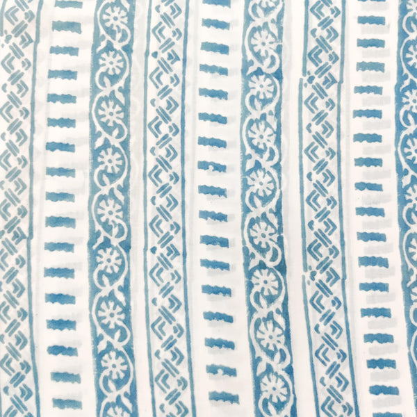 Pure Cotton Jiapuri White With Blue Border Hand Block Print Fabric