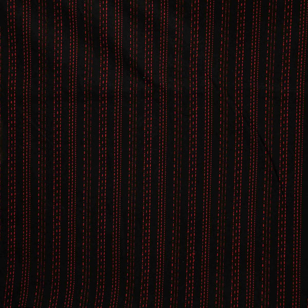 Pure Cotton Kaatha Black With Red Stripes Hand Woven Fabric