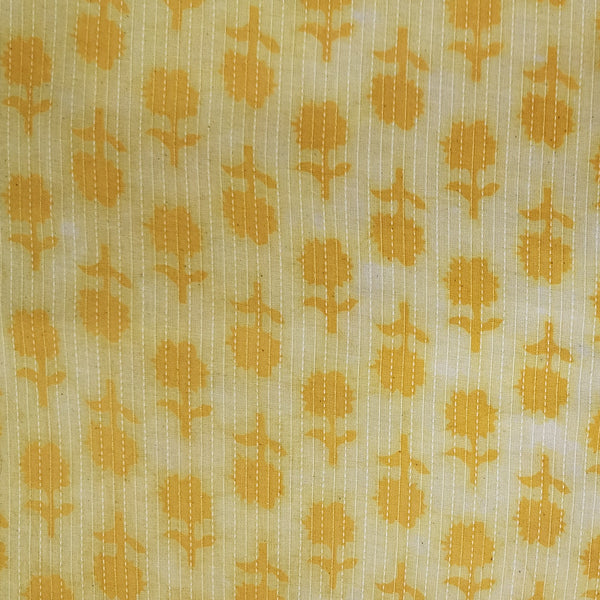 Pure Cotton Kaatha Dabu Cream With Yellow Flower Motif Hand Block Print Fabric