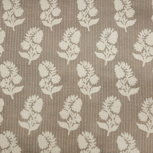 Pure Cotton Kaatha Dabu Grey With White Flower  Motif Hand Block Print Fabric