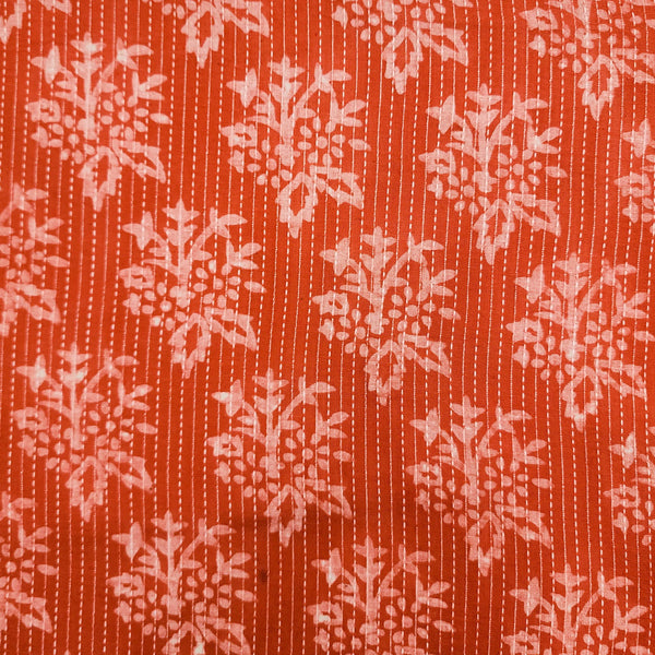 Pure Cotton Kaatha Dabu Orange With Cream Flower Motifs Hand Block Print Fabric