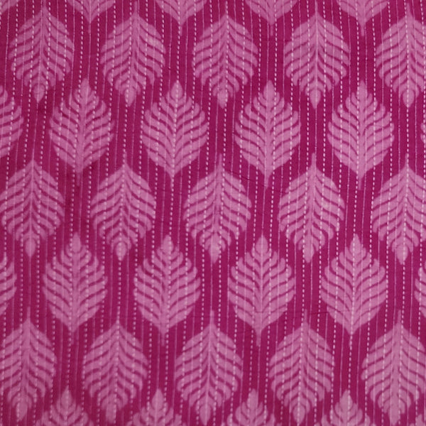 Pure Cotton Kaatha Dabu Pink Leaves Motif Hand Block Print Fabric