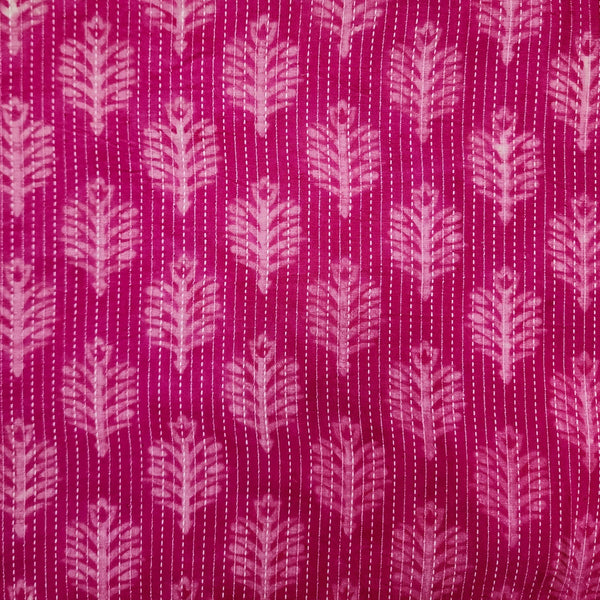 Pure Cotton Kaatha Dabu Pink With Cream Flower Motifs Hand Block Print Fabric